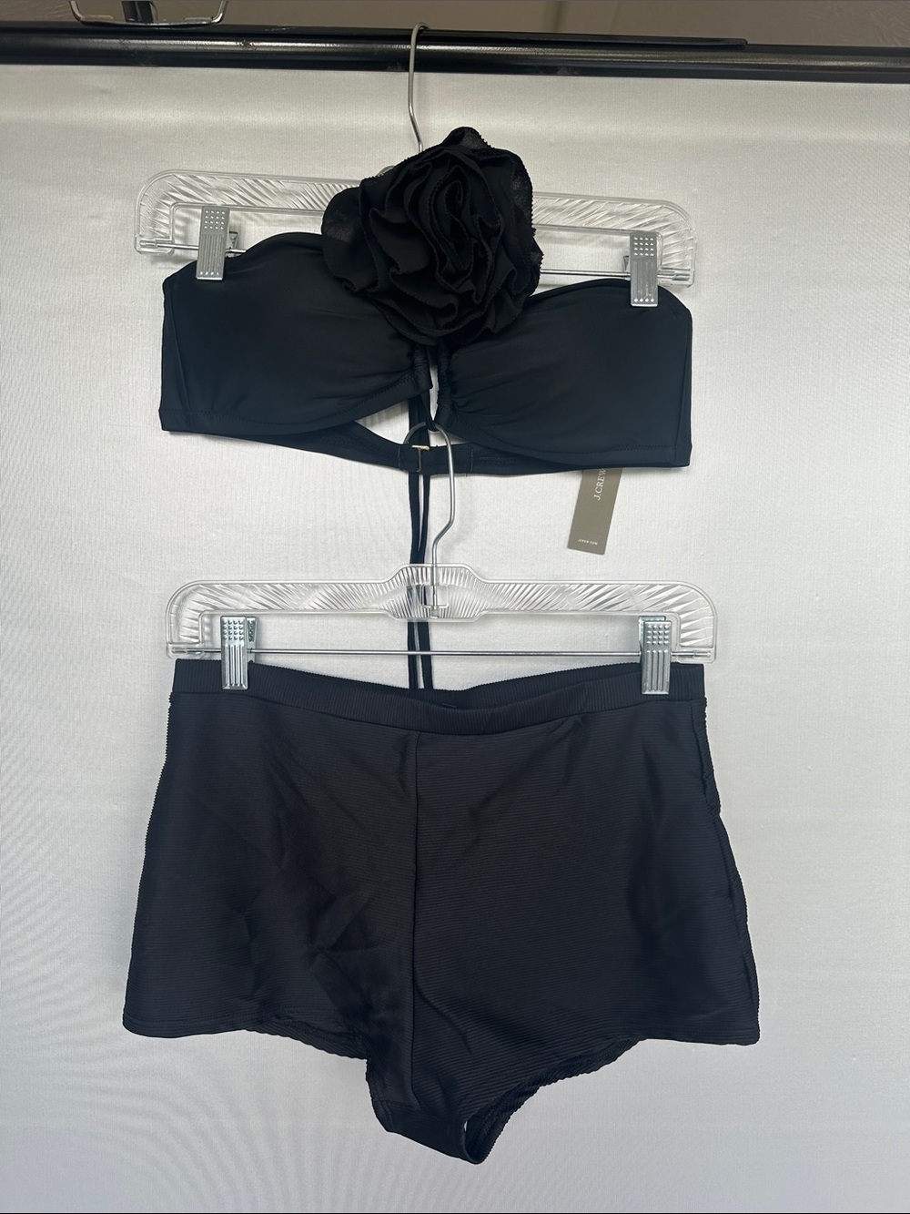 NWT J.Crew Black Rosette Bandeau & Boy short Bikini Set Size Medium